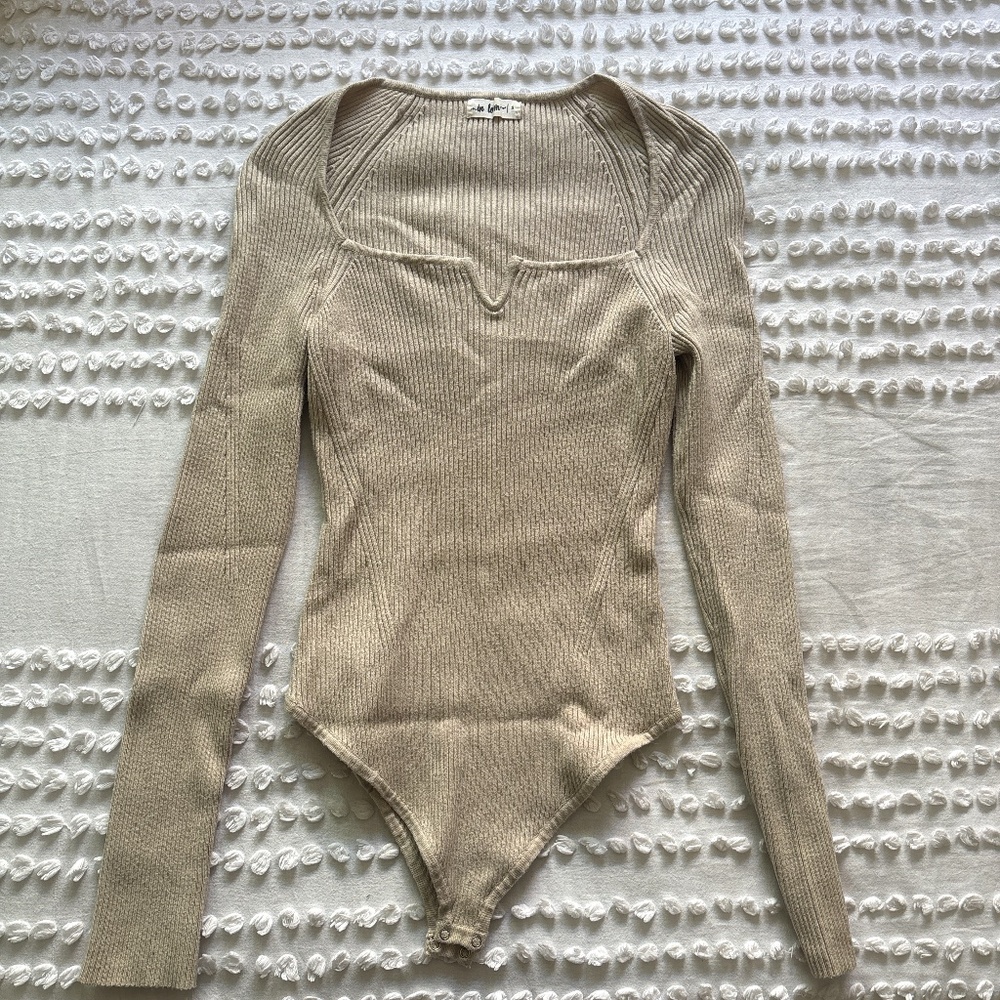 In loom, cream long sleeve thick bodysuit